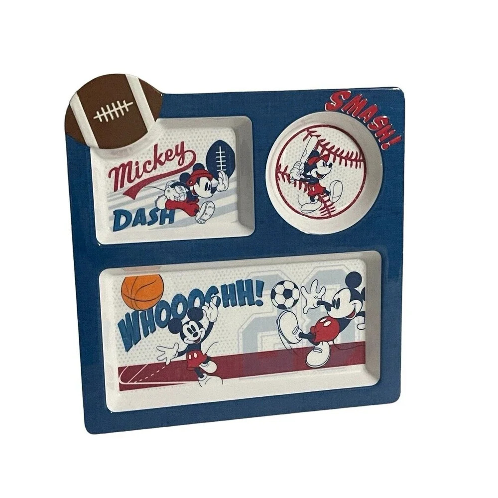 Disney Mickey Mouse Blue 3 Compartment Melamine Sports Plate